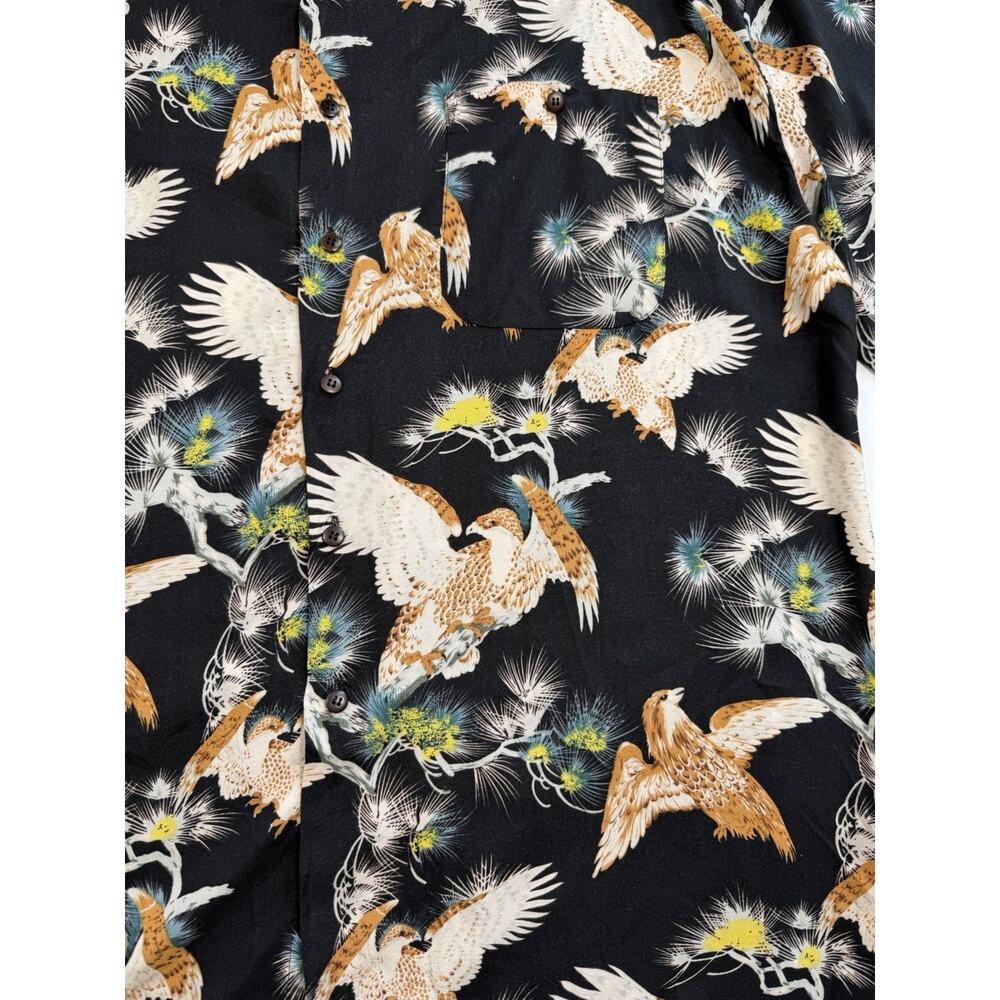 Monticello Hawaiian Shirt Mens XL Black Bird Print Rayon Short Sleeve Aloha - Picture 2 of 10